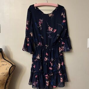 Eliza J Navy Floral Long Sleeve Dress